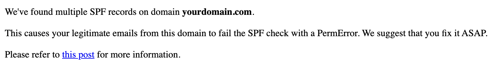 Multiple SPF Records on Domain Warning